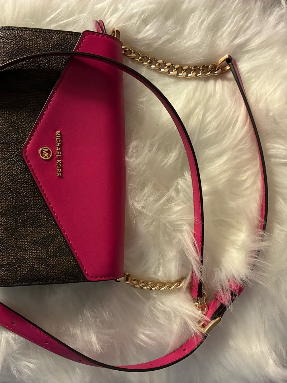 Michael Kors Hot Pink and Brown Leather Shoulder Bag